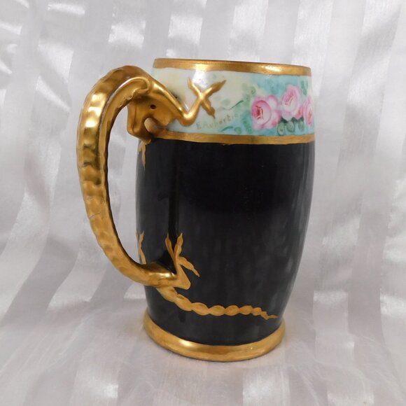 Signed Floral Mug with Dragon Handle # 26286 - Picture 5 of 8